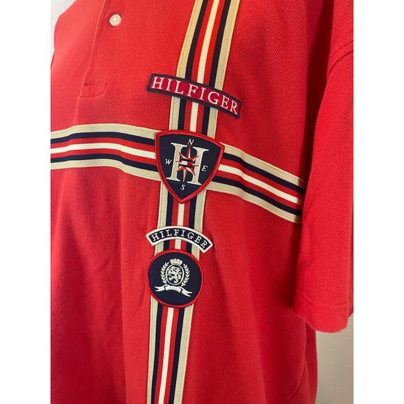 Y2K 90'S TOMMY HILFIGER POLO SHIRT LYON CREST EMBROIDERED PATCHES SZ XL ICONIC - Picture 7 of 16